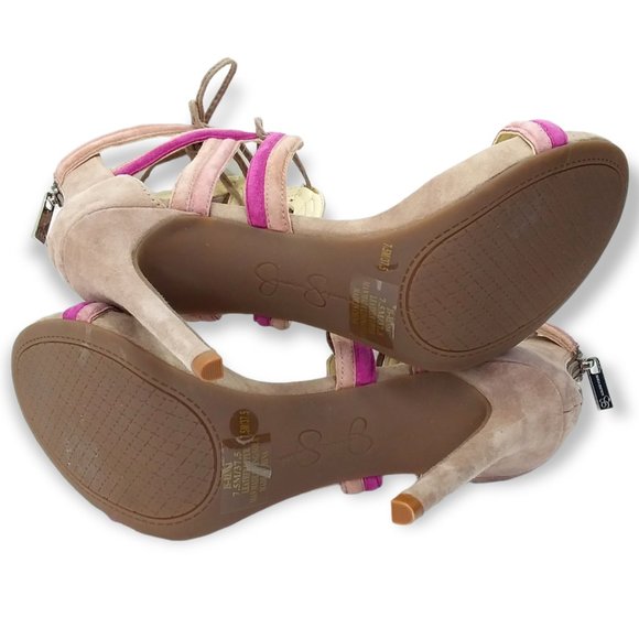 NEW Jessica Simpson Rensa Stiletto Heels Sandals Size 7.5M Taupe Purple Suede - Picture 11 of 12